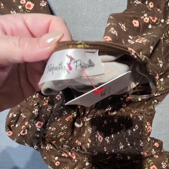 NWT Perfectly Priscilla Elegant Brown Floral Long Sleeve Dress PTP 23 Length 35 - Picture 5 of 7